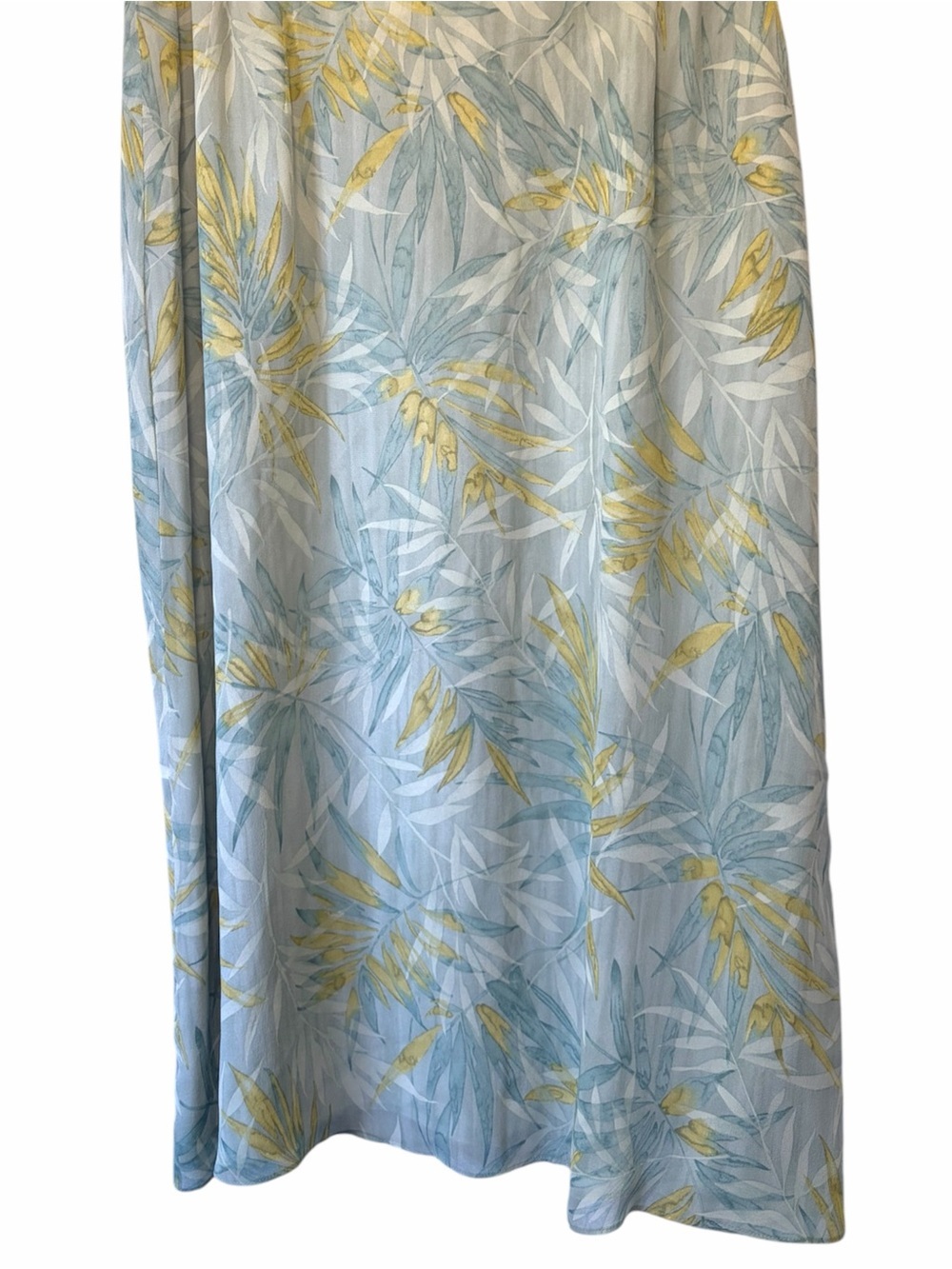 SILK VINTAGE Light Blue Botanical Print Maxi Skirt Yellow Accents DUE per DUE